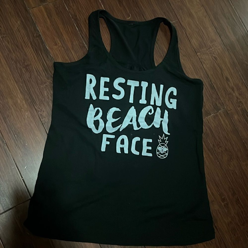 Resting Beach Face Black Tank Top - Size Medium Women's Tank